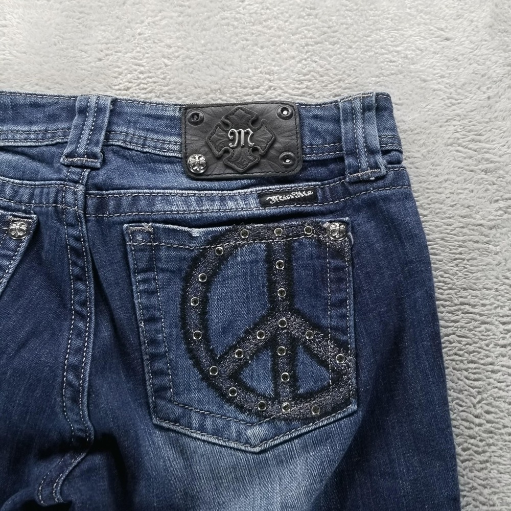 Miss Me Women's Straight Leg Jeans in Dark Blue with Black Embellishment